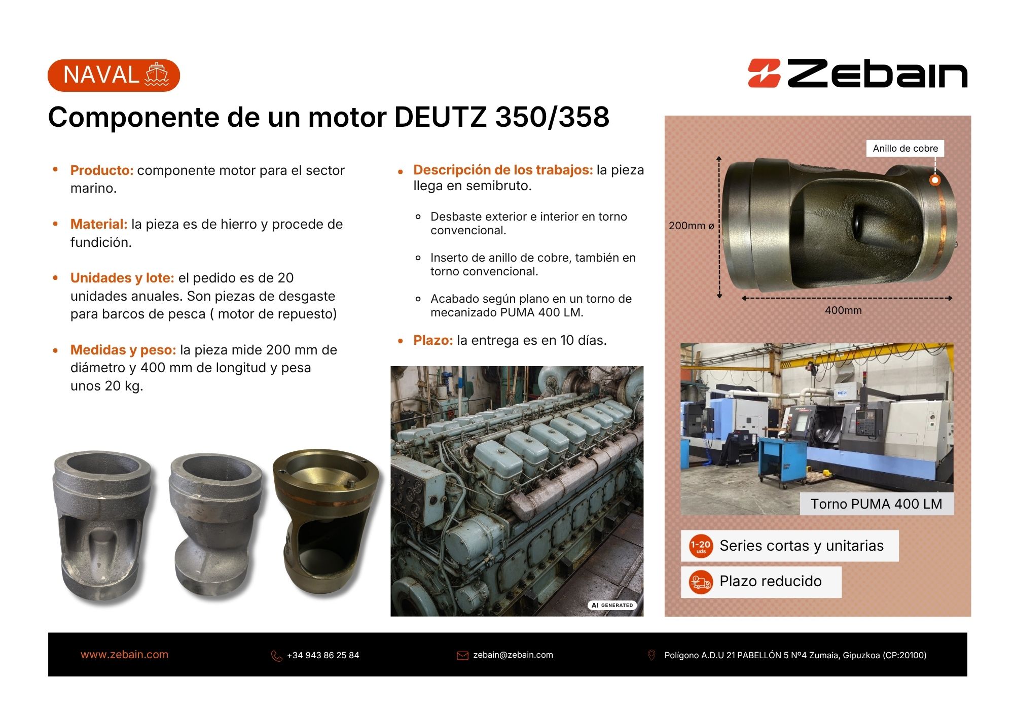 piezas fundición motor marino Zebain