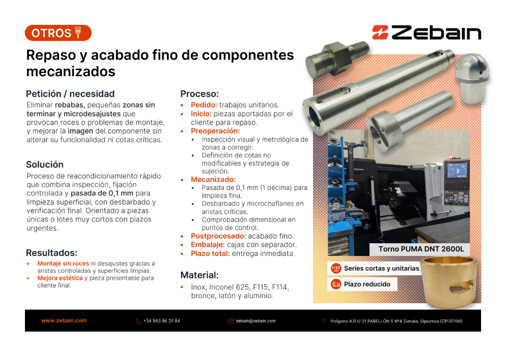 proyecto zebain mecanizado acabado fino componentes