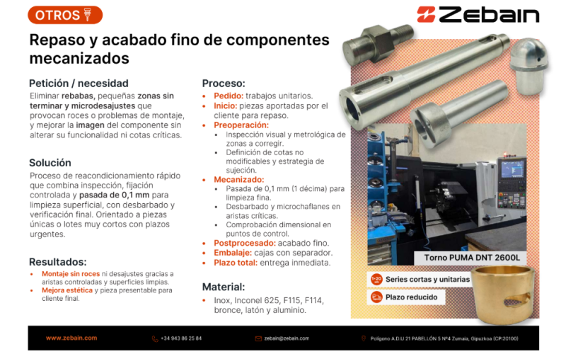Proyecto Zebain: repaso y acabado fino de componentes mecanizados para montaje sin ajustes